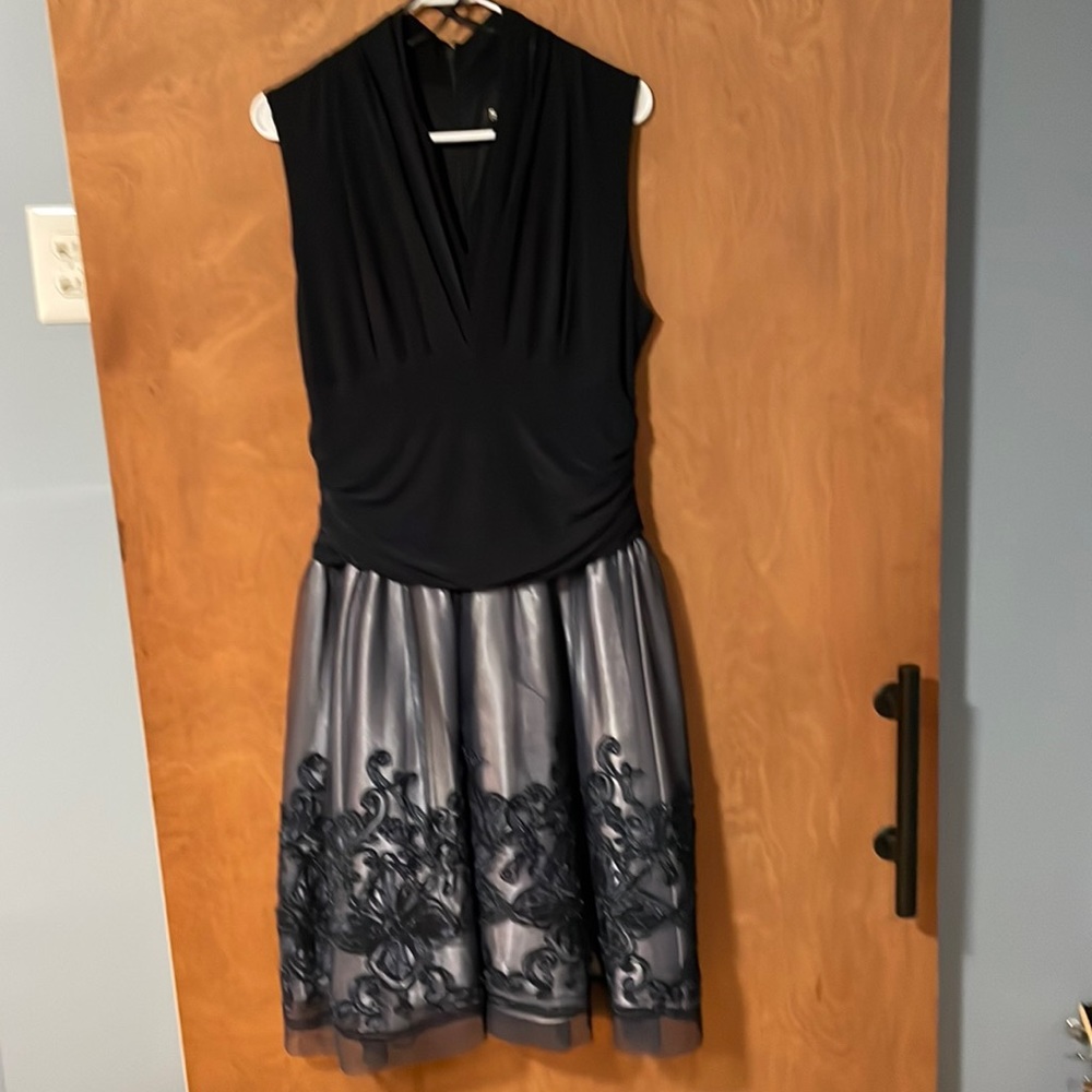 SL Fashions Illusion Soutache-Trim Party Dress - Navy/Navy